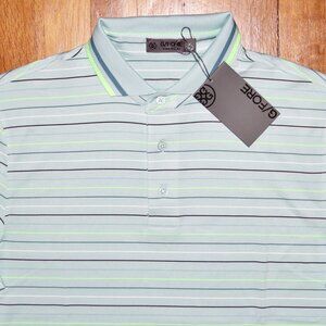 G/FORE Multi Stripe Tech Pique Golf Polo Shirt Seaglass Mens M G4